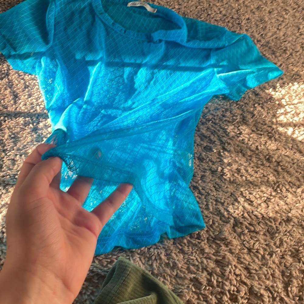 A see through diamond shape printed blue top/ cover up